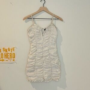 anna grace cotton white ruched mini cocktail dress style MD2508